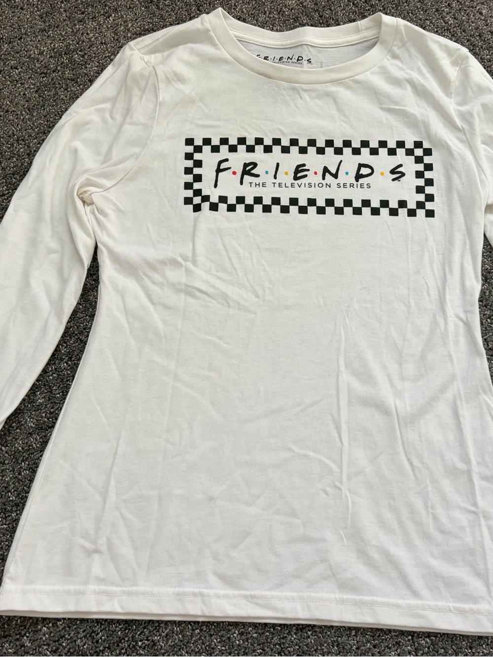 FRIENDS White Long Sleeve Tee with Checker Logo and Colored Dots